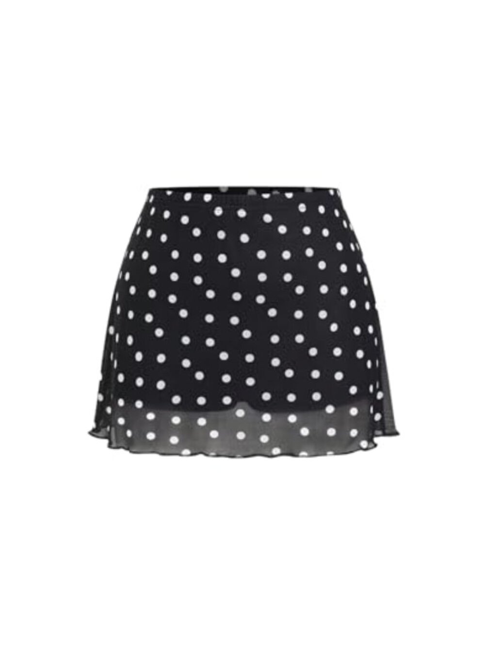 Mesh Polka Dot A-Line Mini Skirt with Built-in Shorts